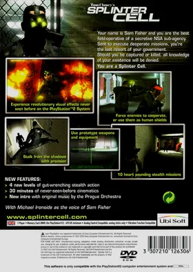 Tom Clancy's Splinter Cell (Japan) box cover back